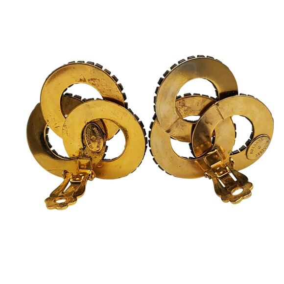 Designer Clip Earrings Roxanne Assoulin Infinity Knot Black Gold Brown Crystal - Picture 4 of 10